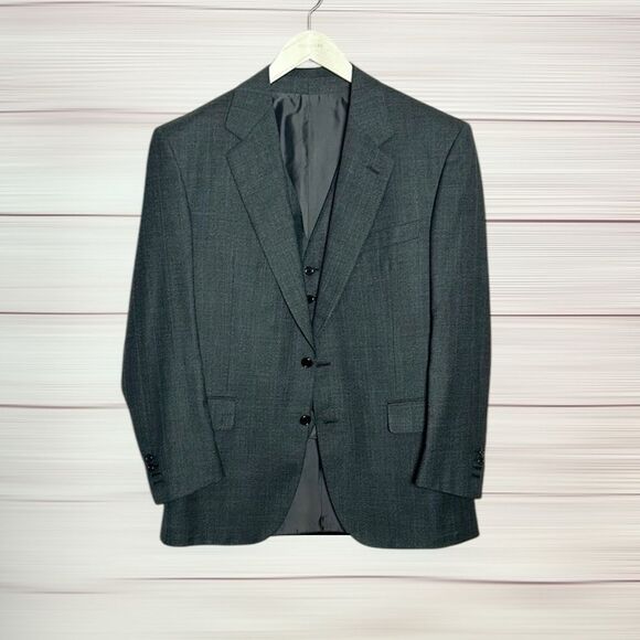 SULKA Gray Suit Jacket Blazer and Vest Super 150 Wool made in Italy size US 42R - Picture 2 of 16